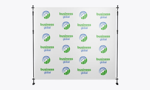 Business Global logo repeated on backdrop banner stand banenr