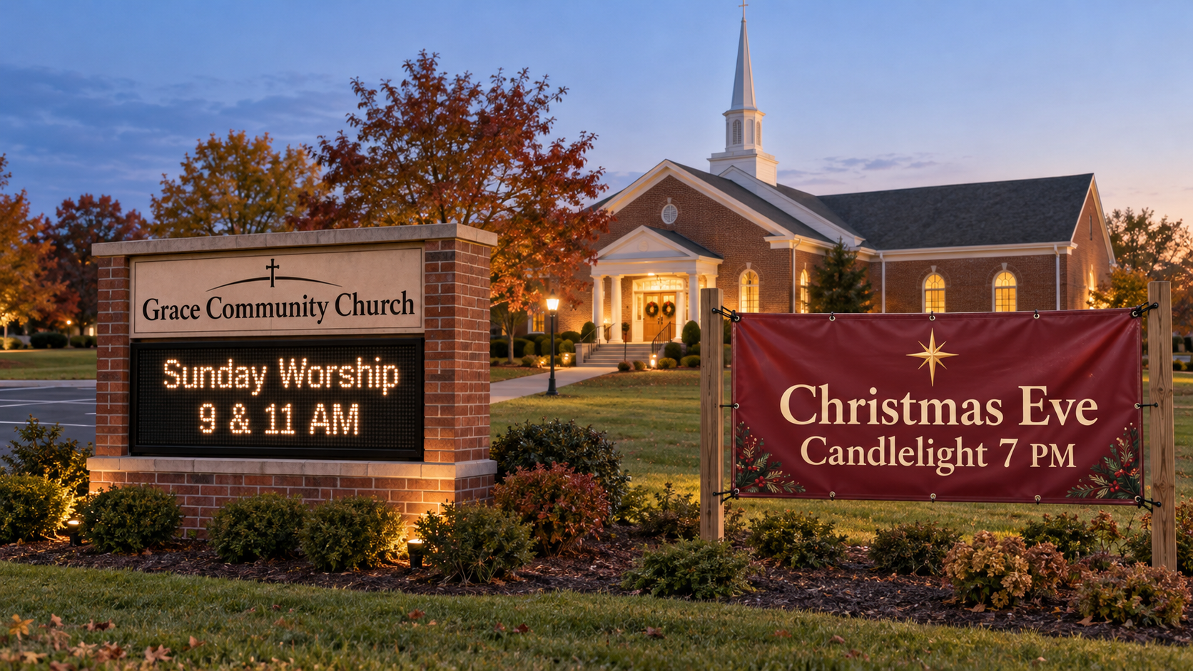 Digital Church Signs and Printed Banners Side by Side