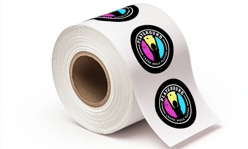 custom circle BOPP roll label roll on a white background