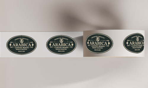 custom oval BOPP roll label roll on a gray background