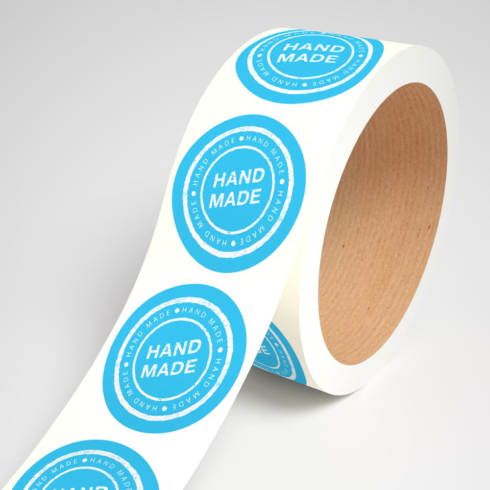 Blue "Hand Made" Paper Circle Roll Labels