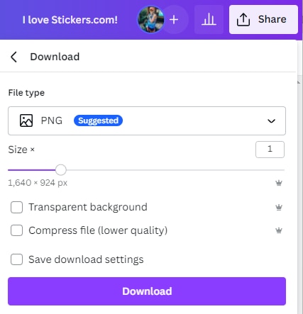 Download options in Canva | Stickers.com
