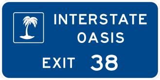 Blue Interstate Oasis Exit Sign | Streetsigns.com