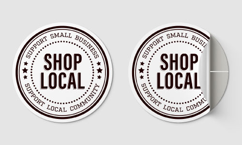 2 Shop Local stickers with the crack and peel backing